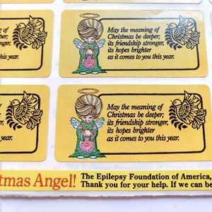 Vintage 70s Christmas Angel Epilepsy Foundation Stickers Holiday Collectible